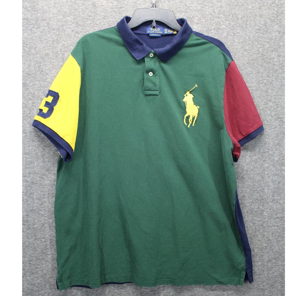 Polo Ralph Lauren Men's 2XL Custom Slim Fit Big Pony Polo Mesh Shirt Green